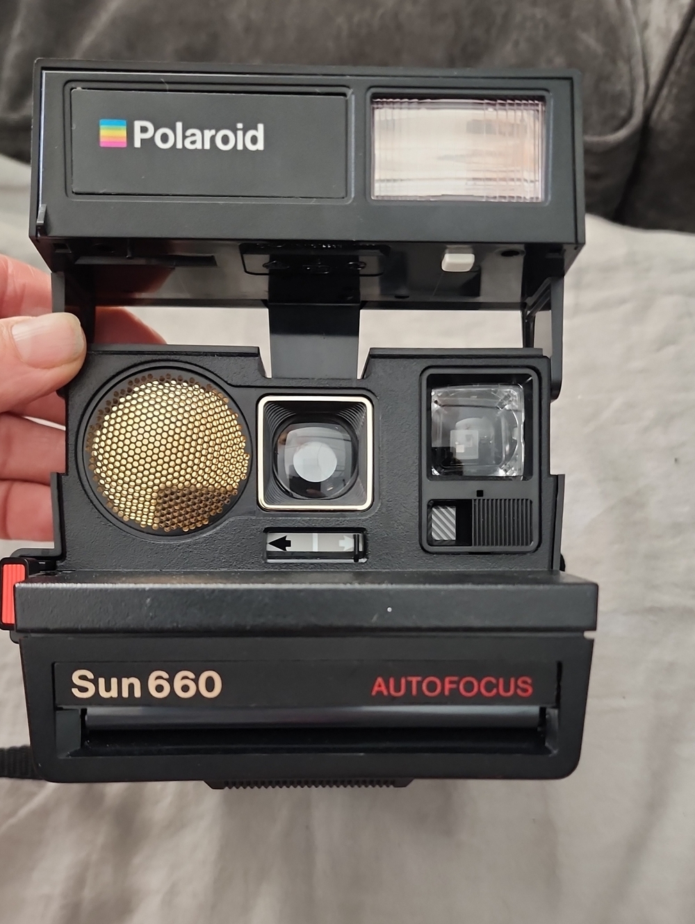 Vintage Polaroid Sun 660 Autofocus Instant Camera - Black with Gold Accent